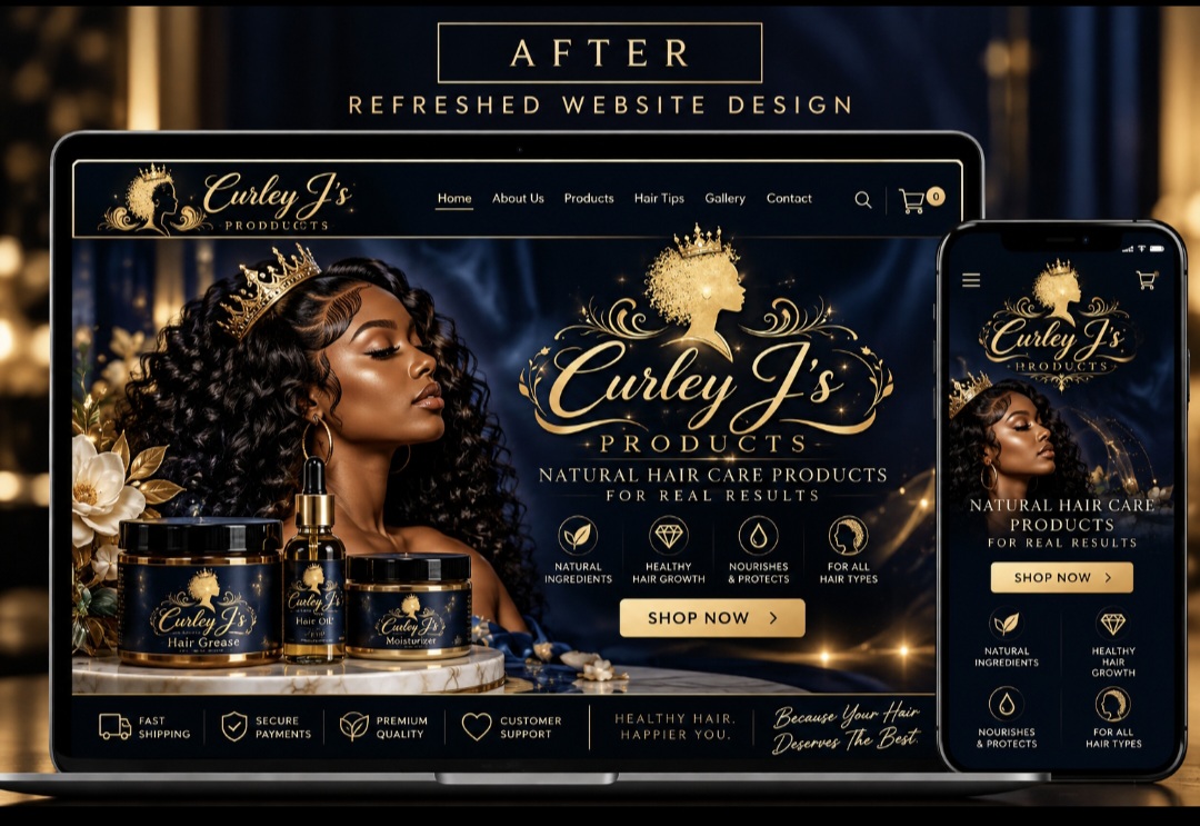 After — refreshed Curley J's Products website design